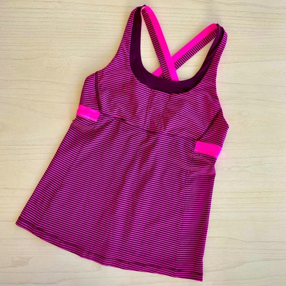 Lululemon Stuff Your Bra Tank II Hyper Stripe, Hot Pink/Maroon, Size M/L - Picture 1 of 15